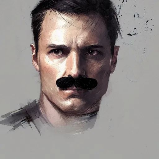 Image similar to portrait of a man by greg rutkowski, british features, short black hair in military style, moustache, perfect military composure, wearing gray imperial captain uniform, star wars expanded universe, he is about 4 0 years old, highly detailed portrait, digital painting, artstation, concept art, smooth, sharp foccus ilustration, artstation hq