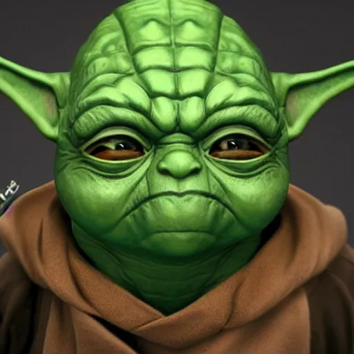 Prompt: Yoda with a fake beard and mustache, highly detailed, trending on artstation