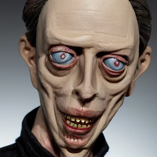 Image similar to animatronic Steve Buscemi, exposed wires, photo, Stan Winston studios, detailed, 4k