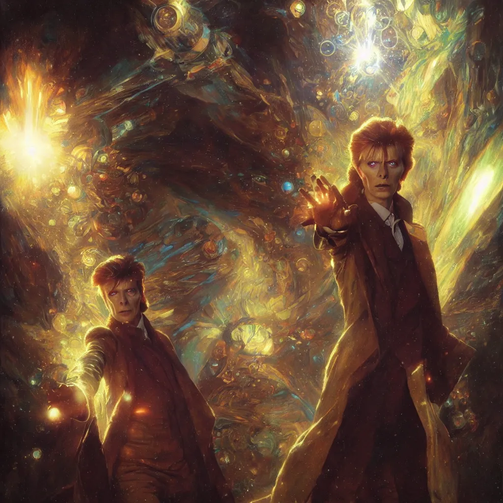 Image similar to david bowie as doctor who, radiant light, caustics, heroic, bright iridescent light, by gaston bussiere, bayard wu, greg rutkowski, maxim verehin