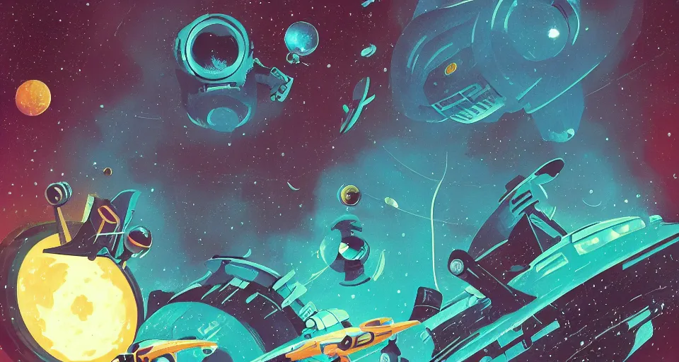 Image similar to retro dark vintage sci-fi, 2D matte gouache book cover illustration, deep space, sci-fi world