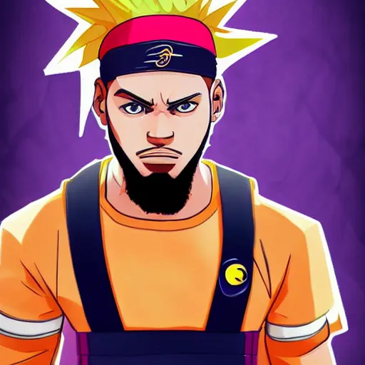 Image similar to Lebron James cosplay as Naruto, detailed digital art, colourful masterpiece beautiful beautiful beautiful