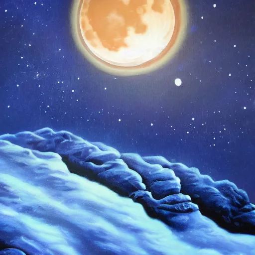 Image similar to moonrise on an alien planet in winter luminescent airbrush detailed painting 4 k