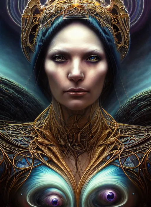 Prompt: closeup portrait shot of a cosmic sorceress in a scenic dystopian environment, intricate, elegant, highly detailed, centered, digital painting, artstation, concept art, smooth, sharp focus, illustration, artgerm, tomasz alen kopera, peter mohrbacher, donato giancola, joseph christian leyendecker, wlop, boris vallejo