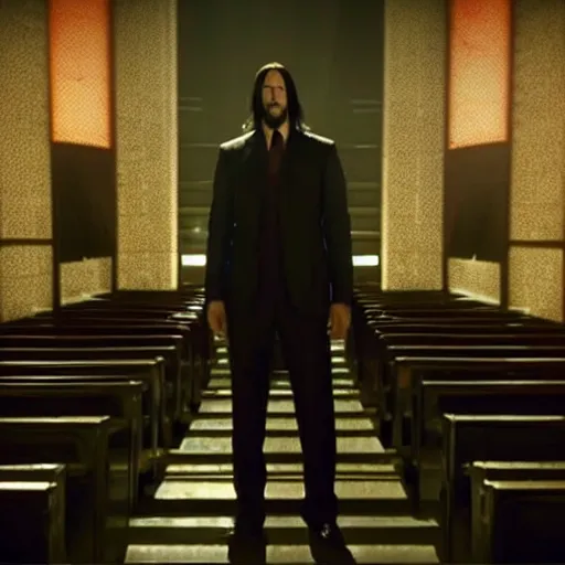 Image similar to cinematic still of John Wick attending a Hillsong church service in John Wick (2009). modern worship singing. dynamic lighting. shallow depth of field, cinematic