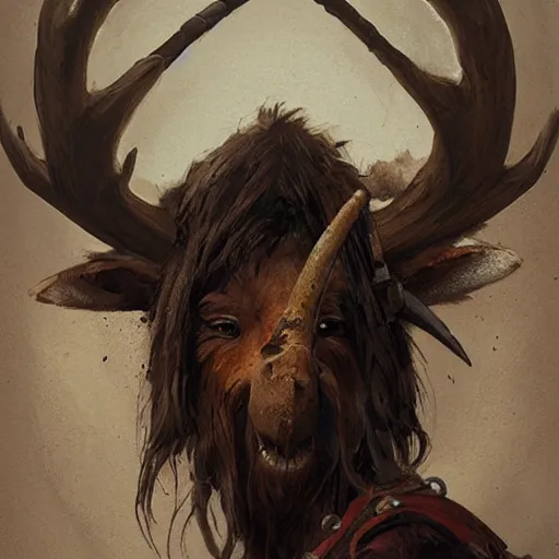 Image similar to hairy pirate with moose head by greg rutkowski