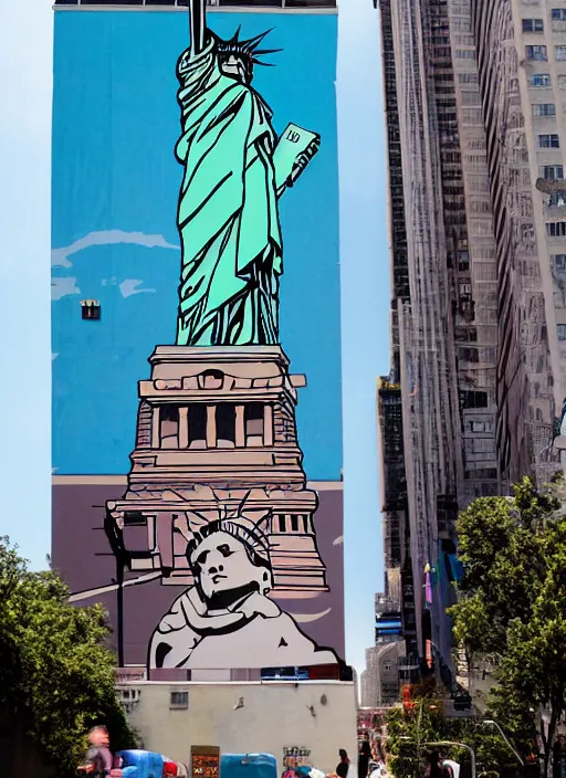 Image similar to propaganda statue of liberty by tristan eaton