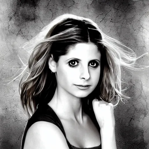 Prompt: sarah michelle gellar, buffy the vampire slayer digital art, studio photography