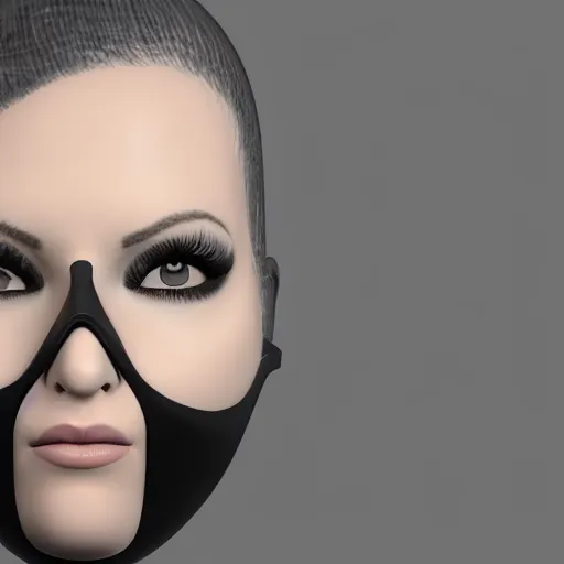 Prompt: 3 d fluid simulation render, octane render, xparticles, black color, female face in latex balaclava and mask,