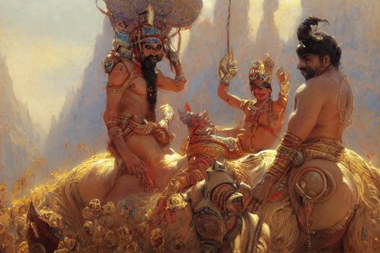 Prompt: hinduism, painting by gaston bussiere, greg rutkowski, jean giraud, tom of finland