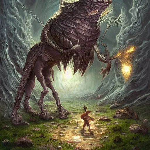 Image similar to a never - ending fantasy art, depicting scenes and creatures from otherworldly realms.