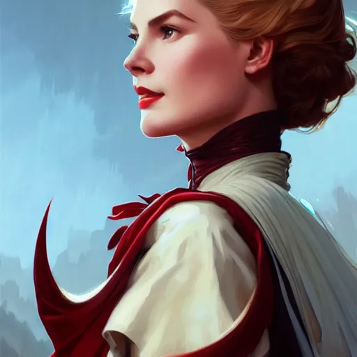 Prompt: Grace Kelly as Erza Scarlet, western, D&D, fantasy, intricate, elegant, highly detailed, digital painting, artstation, concept art, matte, sharp focus, illustration, art by Artgerm and Greg Rutkowski and Alphonse Mucha