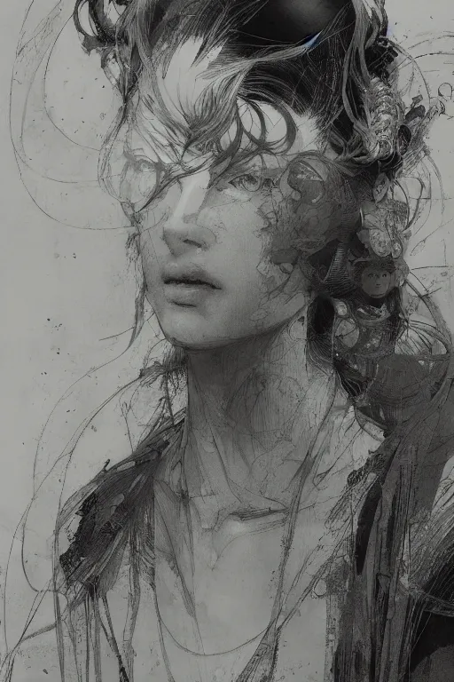 Image similar to portrait of anime woman, pen and ink, intricate line drawings, by craig mullins, ruan jia, kentaro miura, greg rutkowski