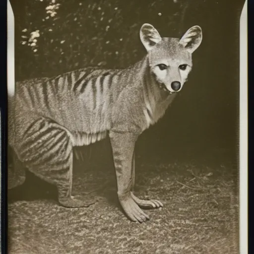 Prompt: polaroid photo of a thylacine