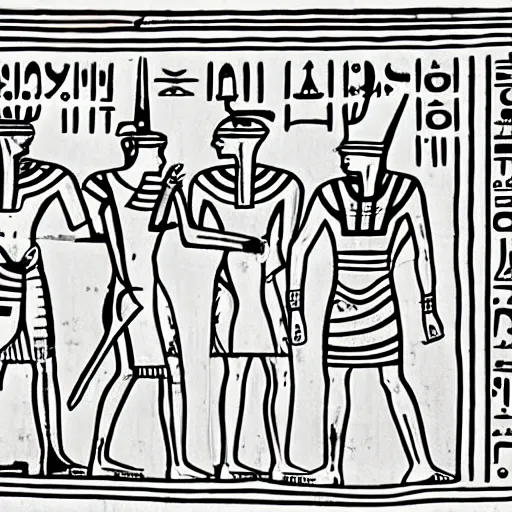 Prompt: ancient Egypt scene where jackels are taking over the city, in the style of keith harring, black and white