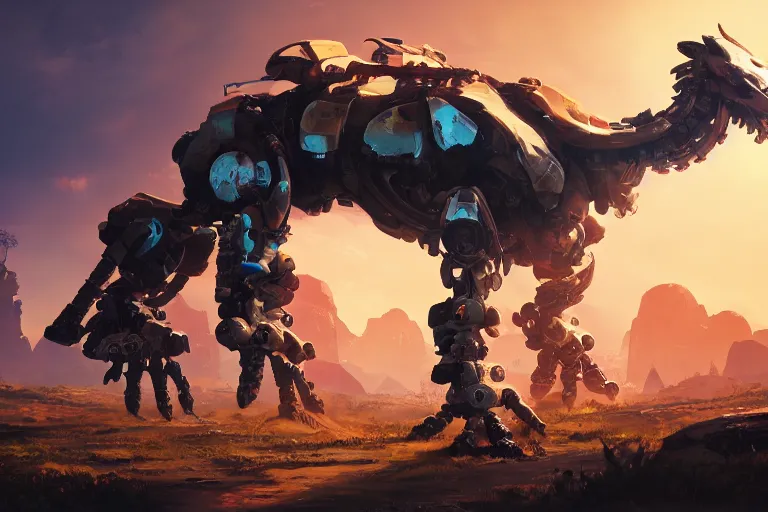 Image similar to shell - walker machine mecanical creature robot of horizon forbidden west horizon zero dawn radiating a glowing aura global illumination ray tracing hdr fanart arstation by ian pesty and alena aenami artworks in 4 k