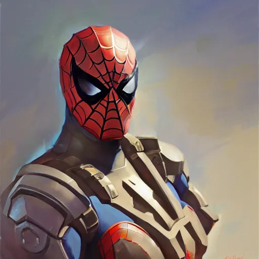 Prompt: greg manchess portrait painting of partially armored spiderman as overwatch character, medium shot, asymmetrical, profile picture, organic painting, sunny day, matte painting, bold shapes, hard edges, street art, trending on artstation, by huang guangjian, gil elvgren, ruan jia, greg rutkowski, gaston bussiere