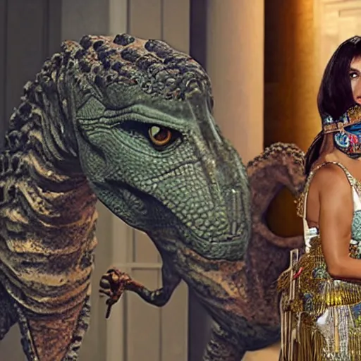 Image similar to cleopatra living with the dinosaurs