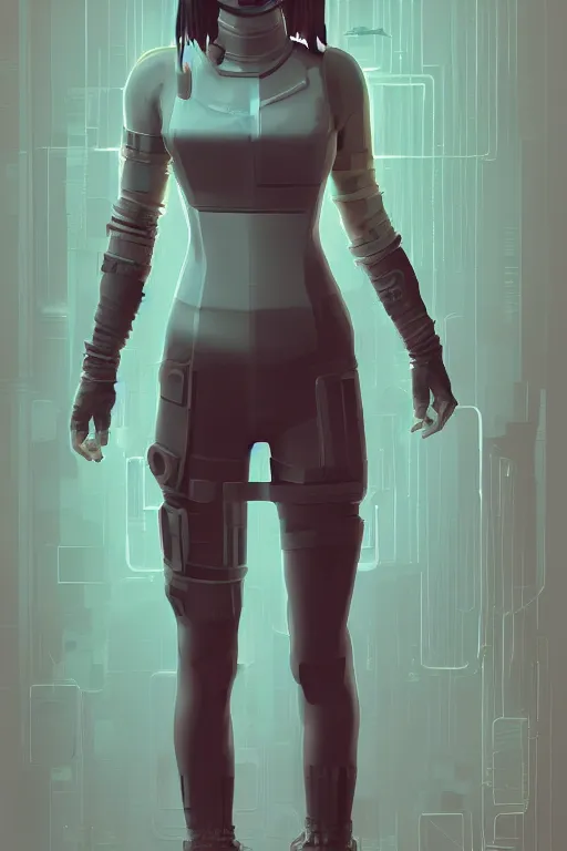 Prompt: full body portrait of cyberpunk girl inspired by william gibsons neuromancer, the sprawl, plain background, ultrafine detail, digital concept art, masterpiece!!!