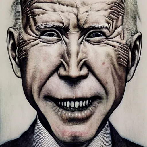 Prompt: junji ito, beksinski \ and stephen gammell presidential portrait of joe biden