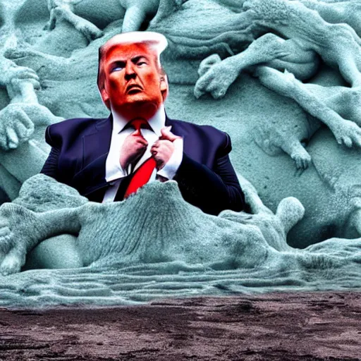 Image similar to extremely fat and angry donald trump, struggling in a tar pit, high quality photograph, extreme detail