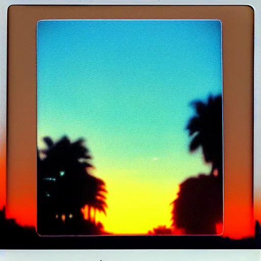 Image similar to polaroid of synthwave sunset