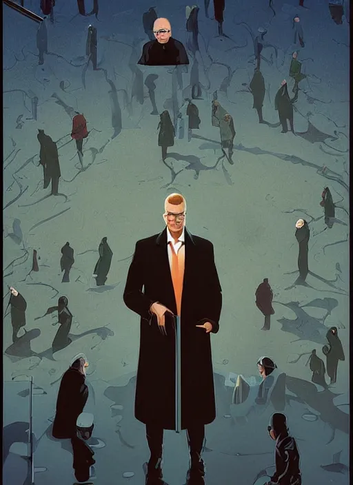 Image similar to poster artwork by Michael Whelan and Tomer Hanuka, Karol Bak of Jim Gaffigan hitman in peacoat from scene from Twin Peaks, clean, simple nostalgic, domestic