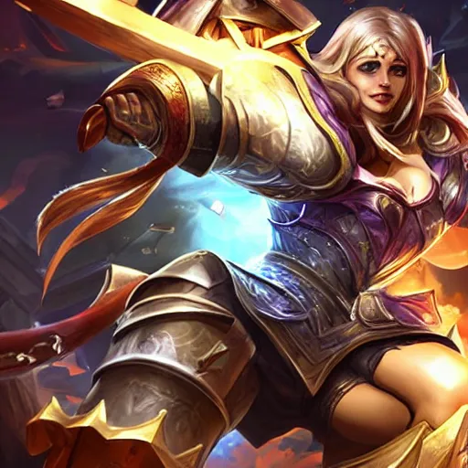 Image similar to new league of legends champion: a knight in full gilded medieval armor wielding a long bull whip