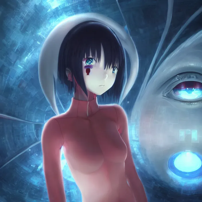 Image similar to Close up Iwakura Lain, Female Anime Character rei ayanami, giygas, epcot, inside a space station, eye of providence, Beksinski Finnian vivid Wojtek William to eye, hellscape, mind character, Environmental occlusion theme Jia, a William mans character, Artstation station female hyperdetailed with , rei ayanami