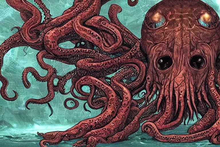 Prompt: an ai refer of cthulhu being rendered by and ai infinity deep