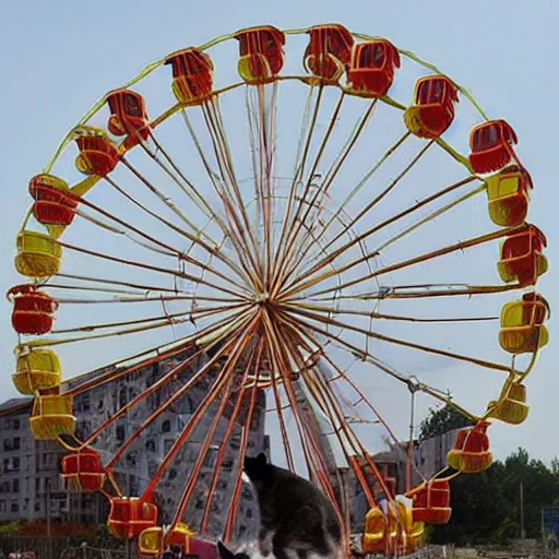 Image similar to cat made out of ferris wheels