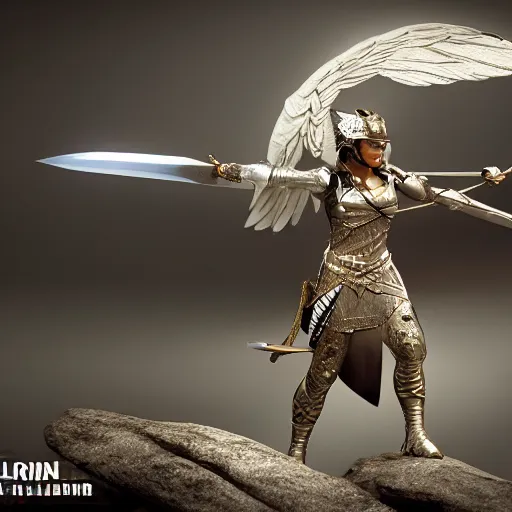 Image similar to beautiful valkyrie with sword, cinematic lighting, elegant, powerful, sharp details