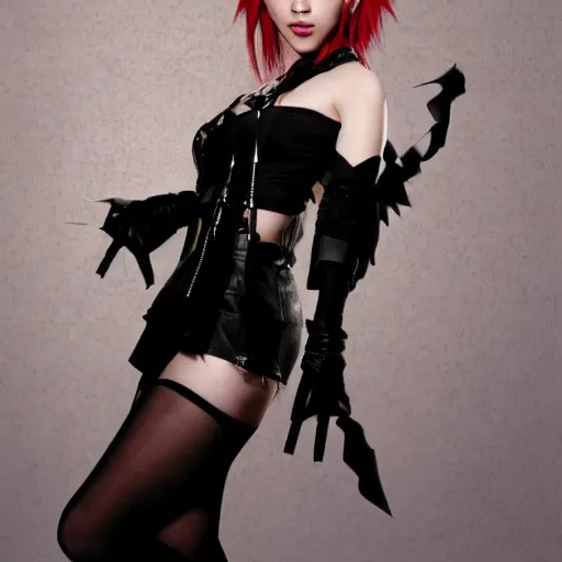 Prompt: scarlett johansson modeling as misa amane from death note, professional photograph, 8 k