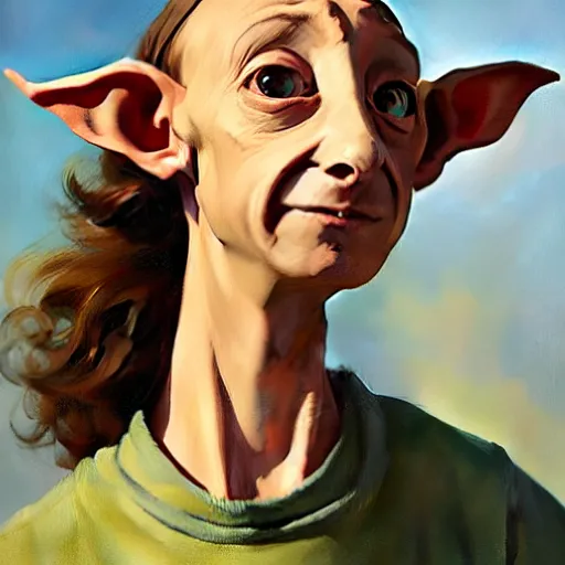 Prompt: greg manchess portrait of dobby the house elf cheering joy, organic painting, sunny day, matte painting, bold shapes, hard edges, street art, trending on artstation, by huang guangjian, gil elvgren, ruan jia, randy vargas, greg rutkowski