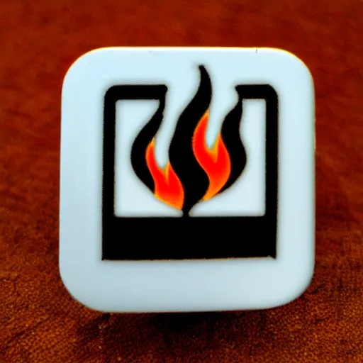 Image similar to a square enamel pin of a retro minimalistic fire flame warning label, smooth curves