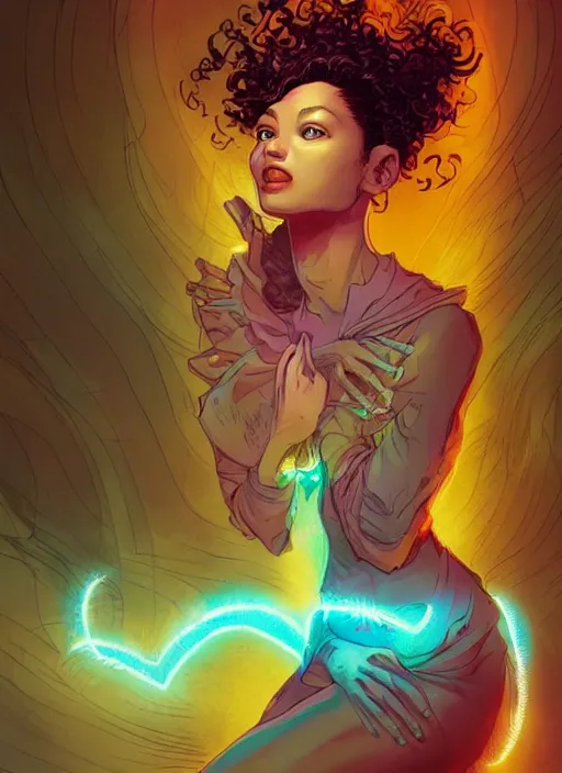 Image similar to portrait of marina nery, falling in love, glowing with heart aura. sharp focus, cinematic pose, cinematic lighting, unreal engine render. art by josan gonzales and moebius and deathburger.