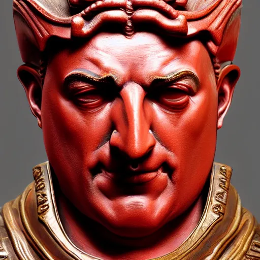 Image similar to museum stallone portrait statue monument made from porcelain brush face hand painted with iron red dragons full - length very very detailed intricate symmetrical well proportioned balanced