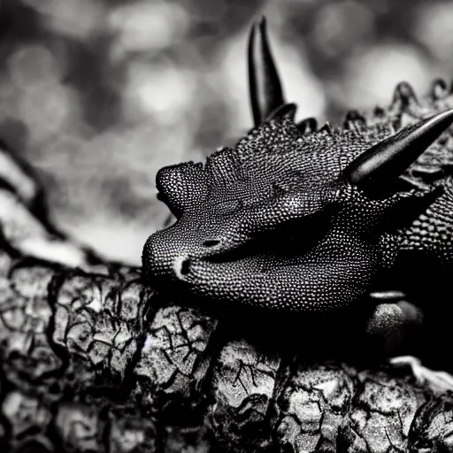 Prompt: a black-scaled dragon sleeping on its hoard, today\'s featured fantasy photography 4K macro