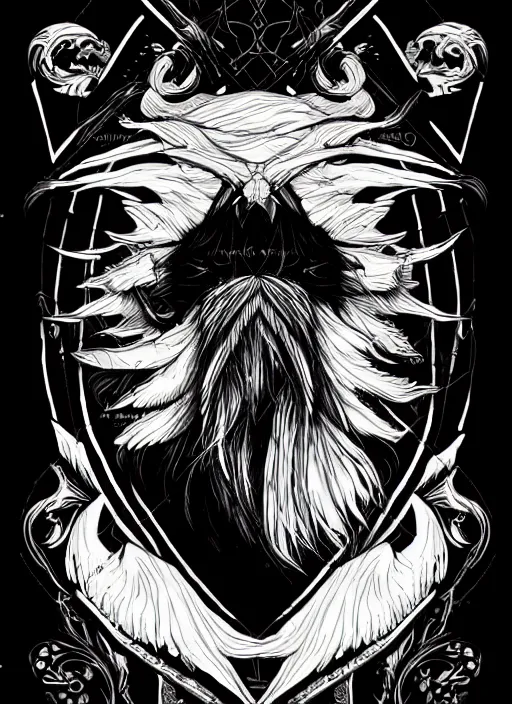 Image similar to warlock with the head of a raven, wind magic, exquisite details, black beard, white background, by studio muti