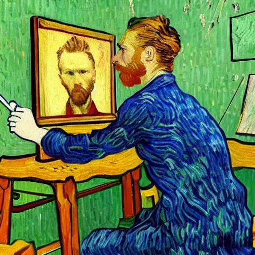 Prompt: a painting of van gogh painting himself painting -4 n