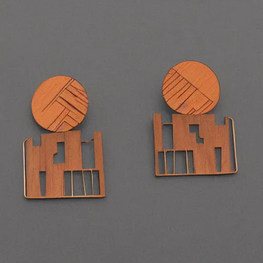 Image similar to lasercut segmented 2d wood earrings, graphic designs from 80's new wave