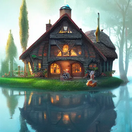 Image similar to brother grimms fairytale lakehouse rabbit digital art, irina french, heraldo ortega, mandy jurgens trending on artstation 8 k 1 5 0 mpx