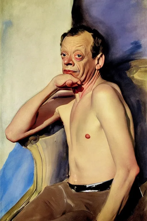 Prompt: portrait of don knotts sitting with full face full figure seductive sensual alluring attractive, in the style of expressionism, trending, john singer sargent, andrew wyeth, jamie wyeth, john singer sargent,