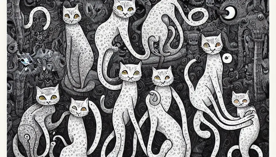 Image similar to acrylic painting of really tall cats by joe fenton, thick brush strokes and visible paint layers