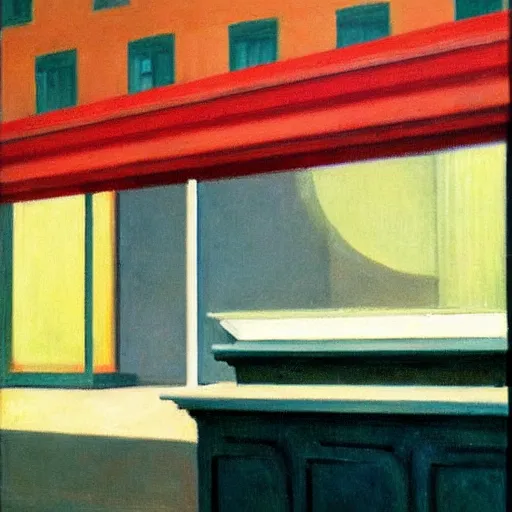 Image similar to a smile in the style of edward hopper