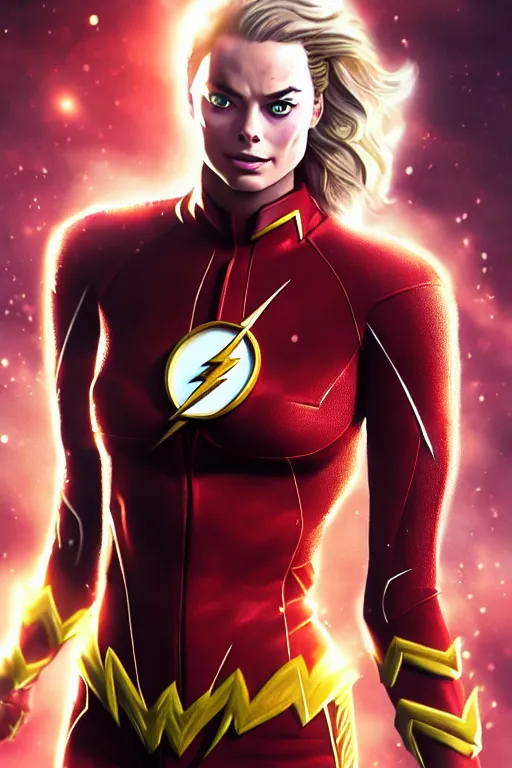 Image similar to majestic and anime key visual margot robbie female the flash, dc universe, perfect face, beautiful, intricate, epic, elegant, fantasy, highly detailed, digital painting, hard focus, beautiful volumetric lighting, epic light, ultra detailed, by leesha hannigan, ross tran, thierry doizon, kai carpenter, ignacio fernandez rios