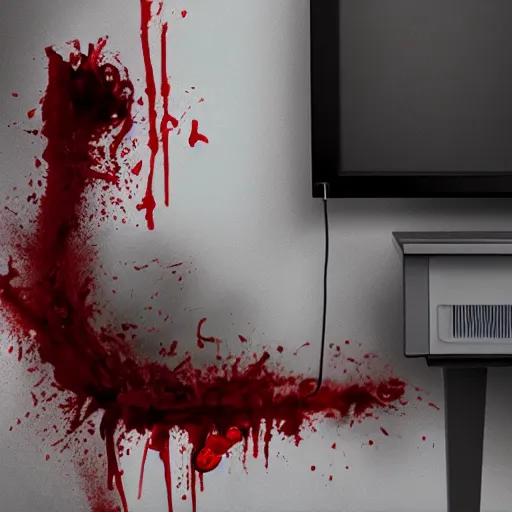 Prompt: blood pouring out of the TV, in the dark room, hyperrealistic, hyperdetalied, horror, photorealistic, 8K, artstation,