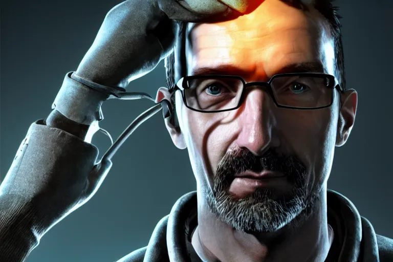 Prompt: half life 3 main character portrait, award - winning, stunningly realistic, volumetric lighting, coherent, no artifacts, cinematic, atmospheric, studio quality