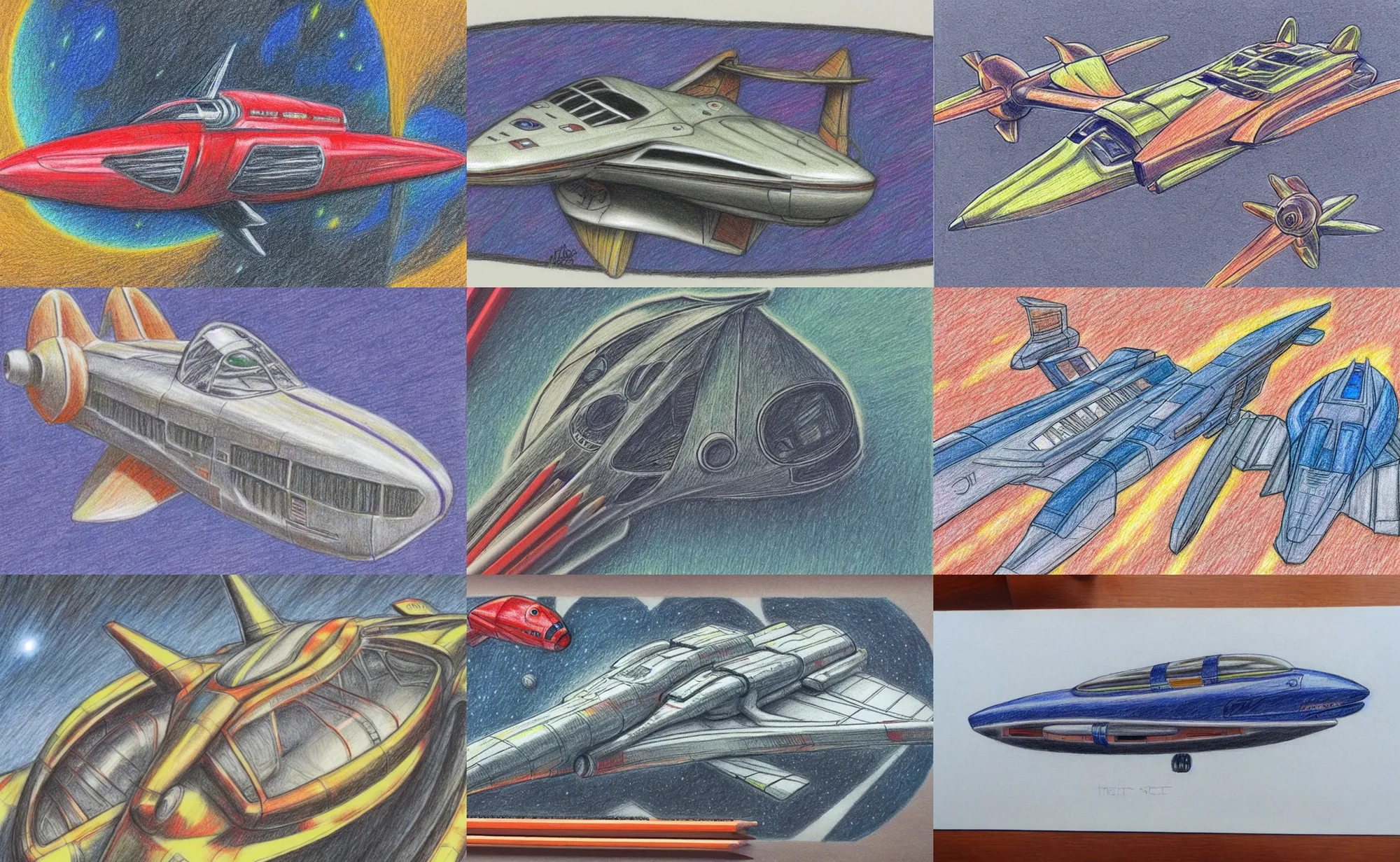 Prompt: detailed color pencil sketch, retro spaceship