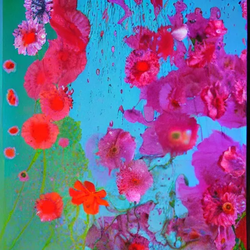 Image similar to an oil painting of dripping flowers by pipilotti rist